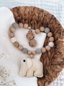 Kinderwagenkette Elefant - Grau Creme