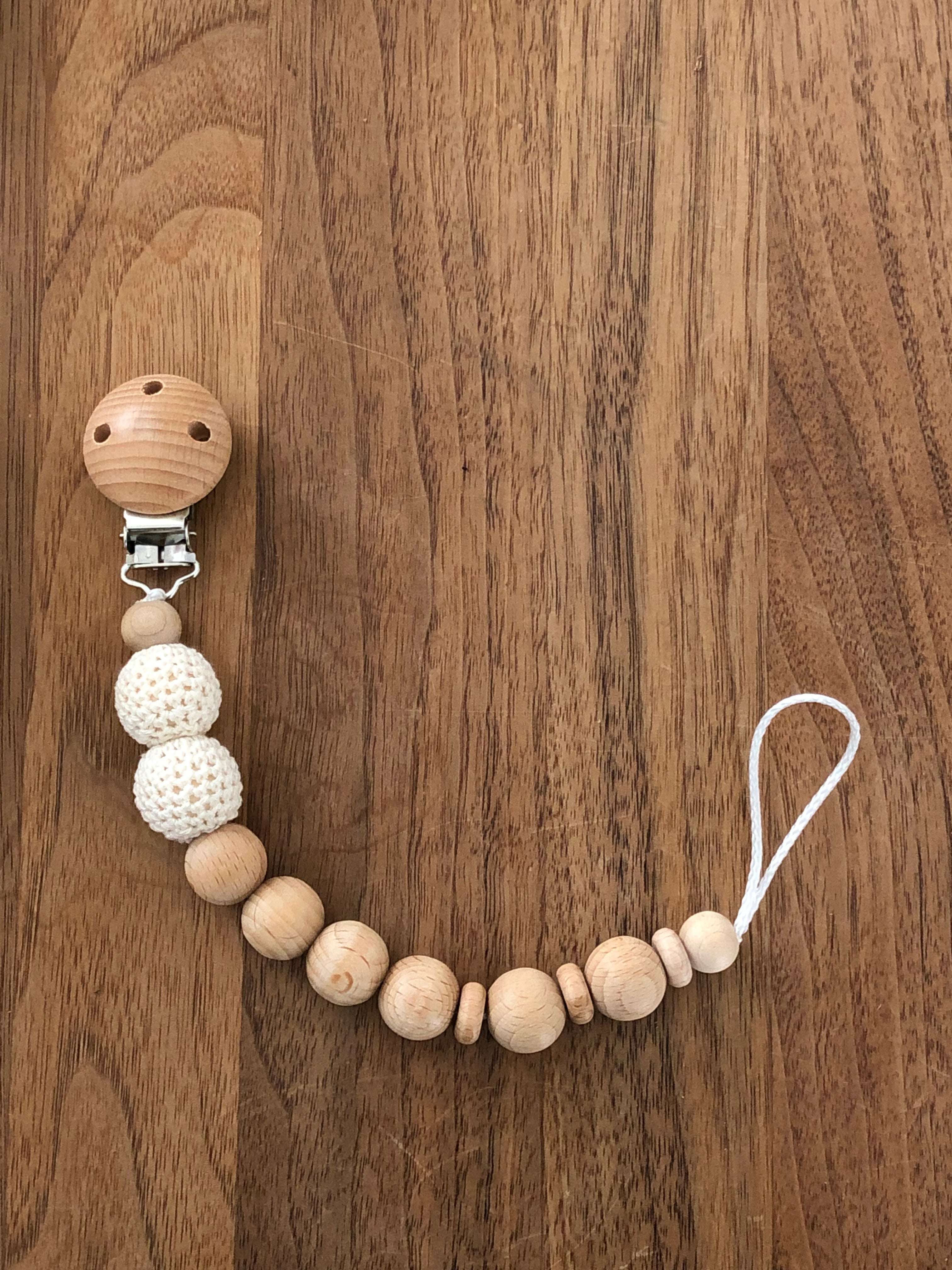 Schnullerkette - Naturholz Creme