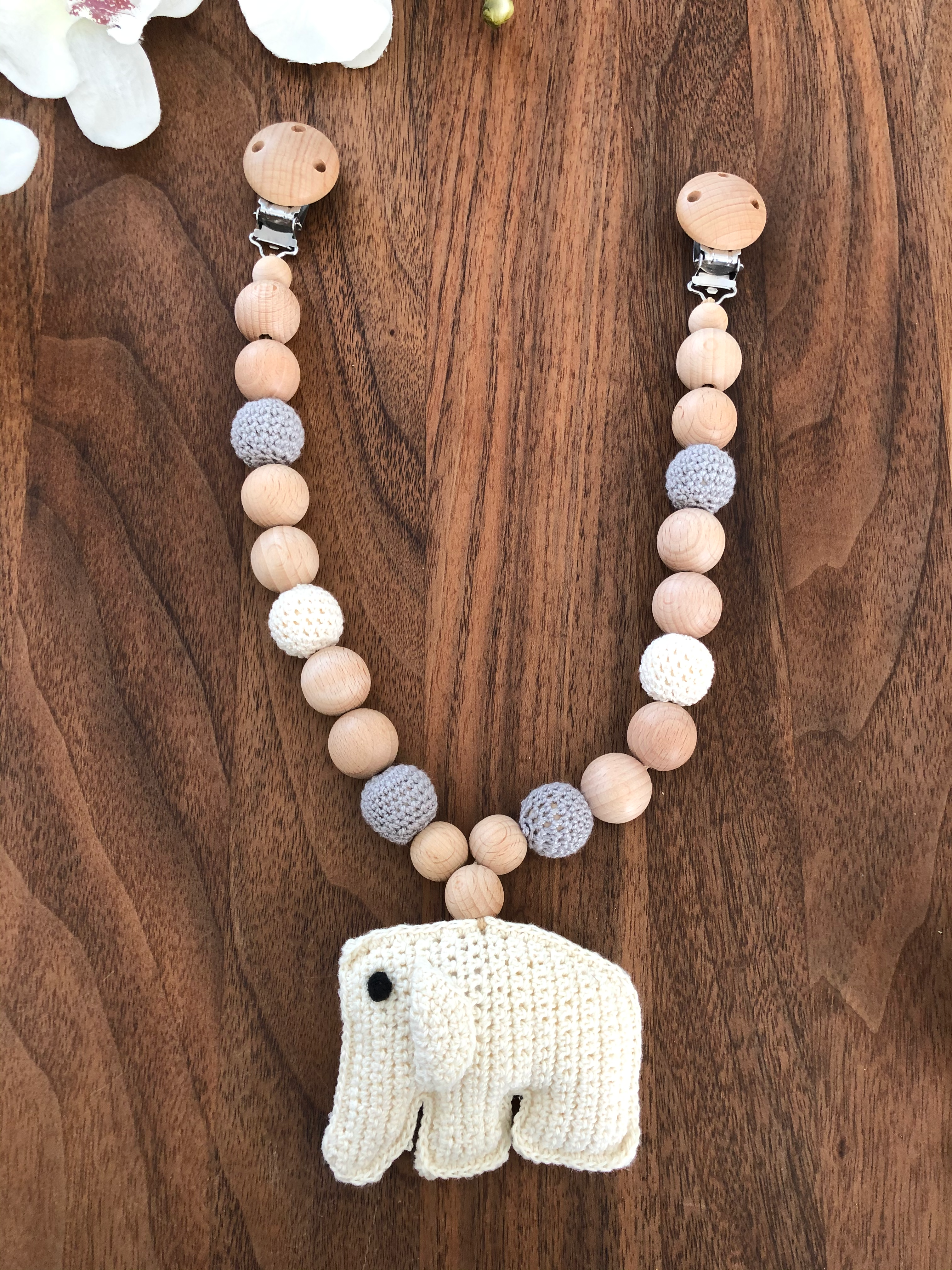 Kinderwagenkette Elefant - Grau Creme